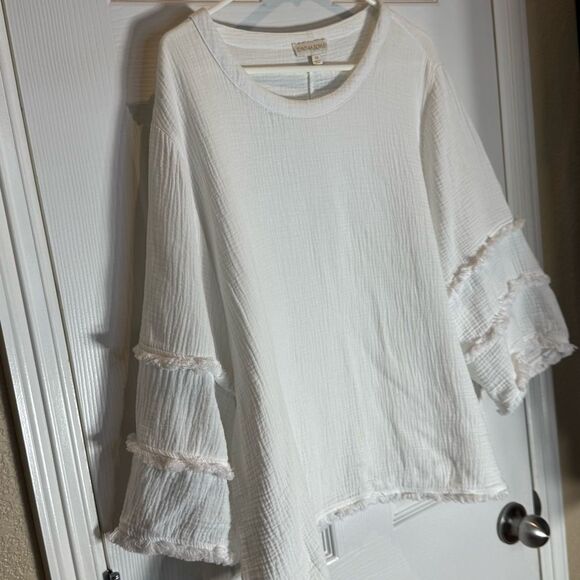 Cynthia Rowley Women's Boho White Cotton Top Size 1X Fringe Detailing Casual - Picture 3 of 9